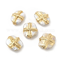 ナチュラルケシパールビーズ  真鍮製クロスパーツ付き  バロック真珠  長方形ビーズ  ライトゴールド  20~22x16~19x7~8mm  穴：1mm