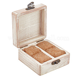 木製フィンガーリングボックス  ロック付き  フリップボックス  単語mr＆mrsの長方形  アンティークホワイト  10.7x10.05x5.1cm