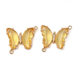 Ciondoli per connettori in vetro sfaccettato con pavé in ottone, collegamenti a farfalla color oro, oro, 20x22x5mm, Foro: 1.2 mm