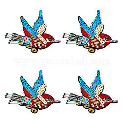 Pájaro poliéster bordado hierro en apliques, parche con cuentas de lentejuelas/paillette, decoración artesanal de costura, rojo, 112x127x6.5mm