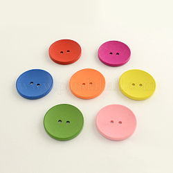 Botones de madera redondos plana de 2 agujero, teñido, color mezclado, 25x5mm, agujero: 3 mm, aproximamente 355 unidades / 500 g