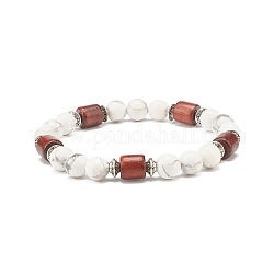 Bracciale elasticizzato con perline in howlite naturale per donna o uomo, bracciali con perline in legno e lega, diametro interno: 2-1/8 pollice (5.5 cm)