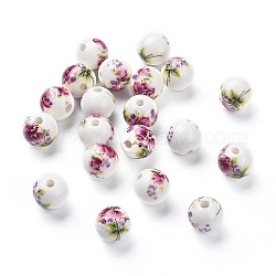 Manuell Porzellan Perlen, Runde, lila, ca. 12 mm Durchmesser, Bohrung: 2.5 mm