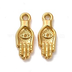 304 Stainless Steel Pendant Rhinestone Settings, Palm with Eye, Real 18K Gold Plated, Fit for 0.8mm Rhinestone, 14.5x5.5x2mm, Hole: 1.2mm