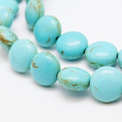 Rondes plat perles turquoise synthétique brins, teinte, turquoise, 10x5mm, Trou: 1mm, Environ 42 pcs/chapelet, 15.7 pouce