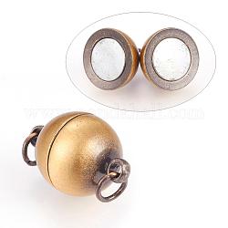 Chiusure magnetiche in ottone con passanti, tondo, spazzolato bronzo antico, 19x11.5~12mm, Foro: 3~3.5 mm