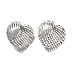 304 Stainless Steel Heart Ear Studs for Women, Stainless Steel Color, 31x27.5mm