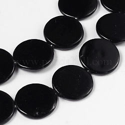 Perlas de concha hebras, aerosol pintado, plano y redondo, negro, aproximamente 17 mm de diámetro, 3 mm de espesor, agujero: 1 mm, aproximamente 22 pcs / cadena