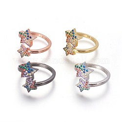 Zircone cubique anneaux de manchette, anneaux ouverts, avec les accessoires en laiton, étoiles du nord, couleur mixte, taille 9, 19mm