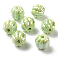 Perline di porcellana perlati a mano, perlato, zucca, verde giallo, 13x12mm, Foro: 2 mm