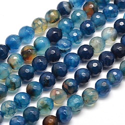 Gefärbt natürliche Achat facettierte runde Perlen-Stränge, Kornblumenblau, 8 mm, Bohrung: 1 mm, ca. 48 Stk. / Strang, 14.5 Zoll