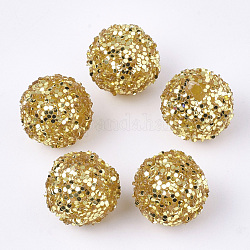 Acryl-Perlen, Glitzerperlen, mit Pailletten / Paillette, Runde, dunkelgolden, 12x11 mm, Bohrung: 2 mm