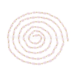 3.28 Fuß handgefertigte Glasperlenketten, gelötet, mit Messing-Zubehör, langlebig plattiert, echtes 18k vergoldet, Würfel, rosa, 4.5x2.5~3x2.5~3 mm, 2 mm
