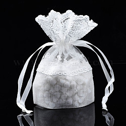 Geschenktüten aus Polyesterspitze und Flammgarn mit Kordelzug, für Schmuck & Babypartys Verpackung Hochzeitsgeschenkbeutel, creme-weiß, 14~15x10~11x0.3 cm