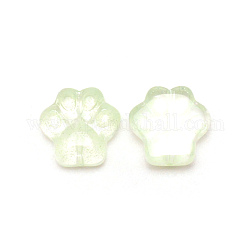 Handmade Lampwork Beads, Two Tone, with Hole, Cat Paw Prints, Honeydew, 13x13x5mm, Hole: 1mm, about 10pcs/bag