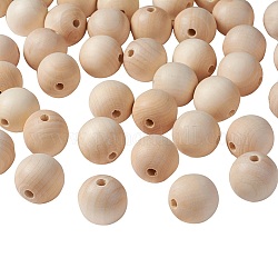 Unfinished Wood Beads, Natural Wooden Loose Beads Spacer Beads, Lead Free, Round, Moccasin, 30mm, Hole: 4.5~5mm