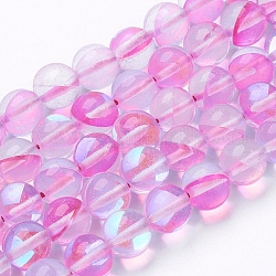 Synthetic Moonstone Beads Strands, Holographic Beads, Round, Hot Pink, 8mm, Hole: 0.8~1mm, about 47~50pcs/strand, 14.7 inch~15.1 inch