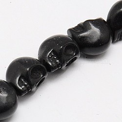 Chapelets de perles en turquoise synthétique, teinte, crane, noir, 30x23x29mm, Trou: 1mm, environ 40 pcs/1000 g