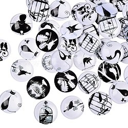 50 pièces cabochons en verre photo noir et blanc rétro, demi-rond / dôme, noir, 20x6mm
