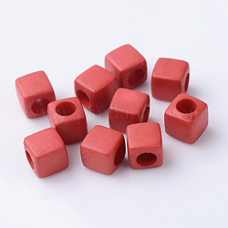 Solid Color Acrylic European Beads, Cube Large Hole Beads, FireBrick, 7x7x7mm, Hole: 4mm, about 1900pcs/500g