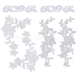 Nbeads 3 Stil Blume Polyester computergesteuerte Stickerei Patches zum Aufnähen, Applikationen aufbügeln, mit kleber zurück, Mischfarbe, 200~280x40~140x1~1.7 mm