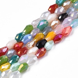 Chapelets de perles en verre opaque de couleur unie, de couleur plaquée ab , facette, riz, colorées, 3~4x3.5~5.5mm, Trou: 0.7mm, Environ 95 pcs/chapelet, 18.90 pouce ~ 19.09 pouces (48~48.5 cm)