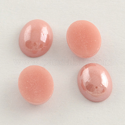 Pearlized Plated Opaque Glass Cabochons, Oval, Rosy Brown, 18x13x5mm