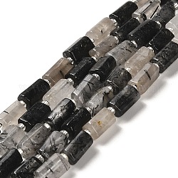 Chapelets de perles en quartz rutile noir naturel, avec des perles de rocaille, facette, colonne, 8.5~11x5.5~6.5mm, Trou: 1mm, Environ 14~15 pcs/chapelet, 7.48'' (19 cm)
