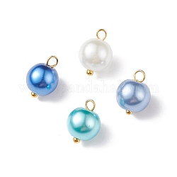 Glasperlen Anhänger, mit vergoldenden Messing Zubehör, Runde, königsblau, 11x8.5 mm, Bohrung: 2 mm