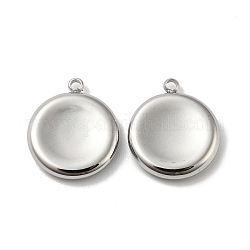 304 Stainless Steel Pendants, Flat Round Charms, Stainless Steel Color, 16x14x3mm, Hole: 1.4mm