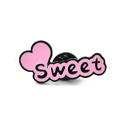 Heart with Word Sweet Enamel Pins, Black Alloy Brooches for Backpack Clothes, Pearl Pink, 17x34.5x1.5mm