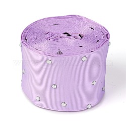 Polyester Grosgrain Ribbon, with Single Face Crystal Rhinestone, for Crafts Gift Wrapping, Party Decoration, Lilac, 2 inch(52mm), 5 yards/roll(4.57m/roll)