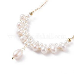 Collar con colgante trenzado de perlas de concha, joyería de envoltura de alambre de latón para mujer, dorado, 16.89 pulgada (42.9 cm)