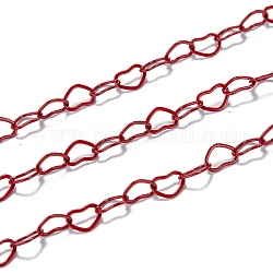 Латунные цепи с сердечками, окрашенные распылением, пайки, с катушкой, красные, 6x4.5x0.5 мм, 32.8 фут (10 м) / рулон