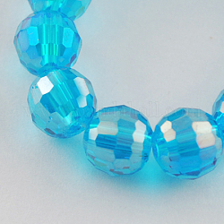 Galvanisierte Glasperlen Stränge, ab Farbe plattiert, facettiert, Runde, Deep-Sky-blau, 10 mm, Bohrung: 1 mm, ca. 72 Stk. / Strang, 26 Zoll