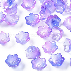 Transparente zweifarbige sprühlackierte Glasperlen, Blume, blau violett, 7x11.5x11.5 mm, Bohrung: 1.2 mm