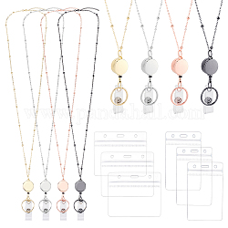 GLOBLELAND 4 Sets 4 Colors Alloy Retractable Badge Holer Reel Stainless Steel Necklace Beaded Chain Lanyard with ID Card Holders Waterproof and Dust-Proof Name Badge Holder Clip for Office School