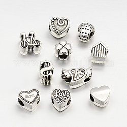 Tibetan Style Alloy Large Hole European Beads, Mixed Shape, Antique Silver, 10~11x7.5~17x7~8mm, Hole: 5mm, about 35~40pcs/100g