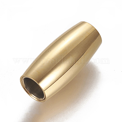 304 Stainless Steel Magnetic Clasps with Glue-in Ends, Rice, Golden, 21x9.5mm, Hole: 6mm