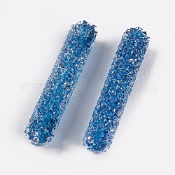 Perles de strass en verre, pour la fabrication artisanale de bijoux bricolage, Tube, aigue-marine, 32~33x6mm, Trou: 0.8mm