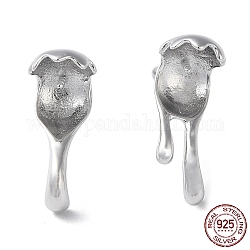 925 Ohrstecker aus rhodiniertem Sterlingsilber, Wassertropfen, für die Hälfte gebohrt Perlen, mit s925-Stempel, Echt platiniert, 16x6.5 mm, Stift: 11x0.9 und 0.7 mm