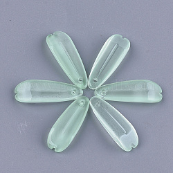 Transparent Spray Painted Glass Pendants, Petal, Light Green, 25x8.5~9x4.5mm, Hole: 1.4mm