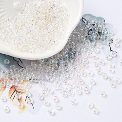 Transparent Glass Seed Beads, Half Plated, Two Tone, Round, Azure, 8/0, 3x2mm, Hole: 1mm