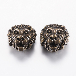 Perles en alliage de style tibétain, tête de lion, bronze antique, 13x12x8mm, Trou: 2mm