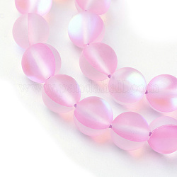 Synthetische Mondstein Perlen Stränge, holographische Perlen, gefärbt, matt, Runde, rosa, 8 mm, Bohrung: 1 mm, ca. 45~47 Stk. / Strang, 14~15 Zoll