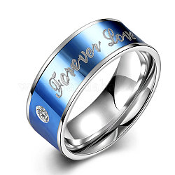 Trendy 316l Titan Stahl Zirkonia Ringe für Männer, Versprechen Ring, mit Wort für immer lieben, Blau, uns Größe 8 (18.1mm)
