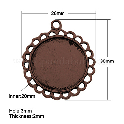 Supports de cabochon de pendentif de style tibétain, Sans cadmium & sans nickel & sans plomb, plat rond, cuivre rouge, 30x26x2mm, Trou: 3mm