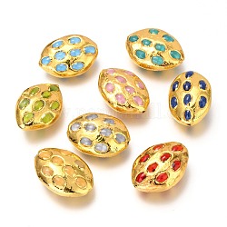 Perles d'oeil de chat, avec les accessoires en laiton de tonalité d'or, ovale, couleur mixte, 29~30x20.5~21x11~12mm, Trou: 1.2mm
