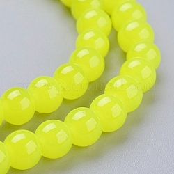 Spray Painted Imitation Jade Glass Round Beads Strands, Green Yellow, 6mm, Hole: 1.3~1.6mm, about 133pcs/strand, 31.4 inch