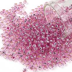 Toho perline rotonde, perline giapponesi, (2212) rosa confetto foderato d'argento, 8/0, 3mm, Foro: 1 mm, su 222pcs / bottiglia, 10 g / bottiglia
